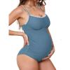 imageCUPSHE Womens Maternity One Piece Swimsuit Adjustable Strap Ruched Shell Stitched Back Cutout Bathing Suit for PregnancySlate Blue
