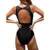 imageCUPSHE Womens One Piece Swimsuit Bathing Suit Tummy Control High Neck Cutout Back Hook Mesh SwimwearBlack