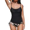 imageCUPSHE Womens Tankini Sets Two Piece Swimsuit Scoop Neck Ruched Adjustable Straps Drawstring Mid RiseBlackTropical