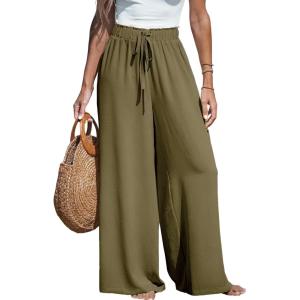 imageCUPSHE Women Wide Leg Pants High Waisted Trousers Linen Palazzo Lounge Beach Cover Ups Flowy PantsArmy Green