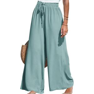 imageCUPSHE Women Wide Leg Pants High Waisted Trousers Linen Palazzo Lounge Beach Cover Ups Flowy PantsGreen