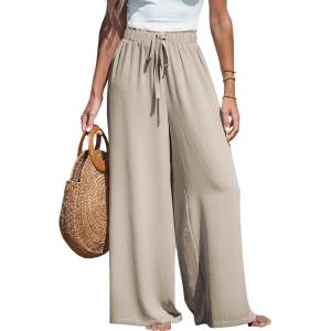 imageCUPSHE Women Wide Leg Pants High Waisted Trousers Linen Palazzo Lounge Beach Cover Ups Flowy PantsGrey