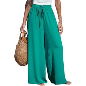 imageCUPSHE Women Wide Leg Pants High Waisted Trousers Linen Palazzo Lounge Beach Cover Ups Flowy PantsMint Green