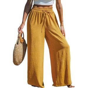 imageCUPSHE Women Wide Leg Pants High Waisted Trousers Linen Palazzo Lounge Beach Cover Ups Flowy PantsYellow Mustard