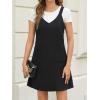 imageCUPSHE Fall Dresses for Women V Neck Plaid Sleeveless Wide Strpas Pockets Casual Pinafore Mini Overall DressBlack
