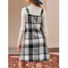 imageCUPSHE Fall Dresses for Women V Neck Plaid Sleeveless Wide Strpas Pockets Casual Pinafore Mini Overall DressBlack Plaid