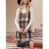 imageCUPSHE Fall Dresses for Women V Neck Plaid Sleeveless Wide Strpas Pockets Casual Pinafore Mini Overall DressKhaki Plaid