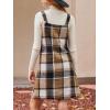 imageCUPSHE Fall Dresses for Women V Neck Plaid Sleeveless Wide Strpas Pockets Casual Pinafore Mini Overall DressKhaki Plaid