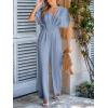 imageCUPSHE One Piece Jumpsuits for Women Casual Summer V Neck Batwing Sleeve Wide Leg Elegant Overalls Sexy Vacation OutfitsBlue