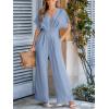 imageCUPSHE One Piece Jumpsuits for Women Casual Summer V Neck Batwing Sleeve Wide Leg Elegant Overalls Sexy Vacation OutfitsBlue