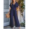 imageCUPSHE One Piece Jumpsuits for Women Casual Summer V Neck Batwing Sleeve Wide Leg Elegant Overalls Sexy Vacation OutfitsDark Blue