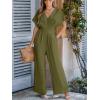 imageCUPSHE One Piece Jumpsuits for Women Casual Summer V Neck Batwing Sleeve Wide Leg Elegant Overalls Sexy Vacation OutfitsDark Green
