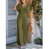 imageCUPSHE One Piece Jumpsuits for Women Casual Summer V Neck Batwing Sleeve Wide Leg Elegant Overalls Sexy Vacation OutfitsDark Green