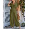 imageCUPSHE One Piece Jumpsuits for Women Casual Summer V Neck Batwing Sleeve Wide Leg Elegant Overalls Sexy Vacation OutfitsDark Green