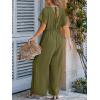 imageCUPSHE One Piece Jumpsuits for Women Casual Summer V Neck Batwing Sleeve Wide Leg Elegant Overalls Sexy Vacation OutfitsDark Green