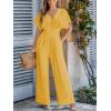 imageCUPSHE One Piece Jumpsuits for Women Casual Summer V Neck Batwing Sleeve Wide Leg Elegant Overalls Sexy Vacation OutfitsSand