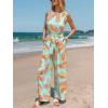 imageCUPSHE Women One Shoulder Summer Jumpsuit with Pocket Elastic Waist Tie Overall Wide Leg Casual Beach Holiday RomperTropical Mint