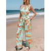 imageCUPSHE Women One Shoulder Summer Jumpsuit with Pocket Elastic Waist Tie Overall Wide Leg Casual Beach Holiday RomperTropical Mint