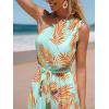 imageCUPSHE Women One Shoulder Summer Jumpsuit with Pocket Elastic Waist Tie Overall Wide Leg Casual Beach Holiday RomperTropical Mint