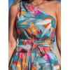 imageCUPSHE Women One Shoulder Summer Jumpsuit with Pocket Elastic Waist Tie Overall Wide Leg Casual Beach Holiday RomperTropical Multicolor