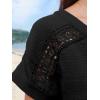 imageCUPSHE Women Summe Tops V Neck Blouses Short Sleeves Lace Shirt Button Front Tee Work Vacation OutfitsBlack