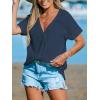imageCUPSHE Women Summe Tops V Neck Blouses Short Sleeves Lace Shirt Button Front Tee Work Vacation OutfitsBlue
