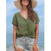 imageCUPSHE Women Summe Tops V Neck Blouses Short Sleeves Lace Shirt Button Front Tee Work Vacation OutfitsGreen