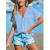 imageCUPSHE Women Summe Tops V Neck Blouses Short Sleeves Lace Shirt Button Front Tee Work Vacation OutfitsLight Blue