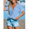 imageCUPSHE Women Summe Tops V Neck Blouses Short Sleeves Lace Shirt Button Front Tee Work Vacation OutfitsLight Blue