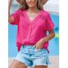 imageCUPSHE Women Summe Tops V Neck Blouses Short Sleeves Lace Shirt Button Front Tee Work Vacation OutfitsPink