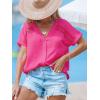 imageCUPSHE Women Summe Tops V Neck Blouses Short Sleeves Lace Shirt Button Front Tee Work Vacation OutfitsPink