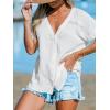 imageCUPSHE Women Summe Tops V Neck Blouses Short Sleeves Lace Shirt Button Front Tee Work Vacation OutfitsWhite