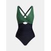 imageCUPSHE Women Swimsuit One Piece Bathing Suit Tummy Control V Neck Crisscross Wide Straps Self Tie Lace UpDark GreenBlack