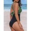 imageCUPSHE Women Swimsuit One Piece Bathing Suit Tummy Control V Neck Crisscross Wide Straps Self Tie Lace UpDark GreenBlack