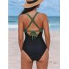 imageCUPSHE Women Swimsuit One Piece Bathing Suit Tummy Control V Neck Crisscross Wide Straps Self Tie Lace UpDark GreenBlack