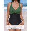 imageCUPSHE Women Swimsuit One Piece Bathing Suit Tummy Control V Neck Crisscross Wide Straps Self Tie Lace UpDark GreenBlack