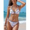 imageCUPSHE Womens Bikini Sets Halter V Neck Self Tied Adjustable Straps Bathing Suit Low Waisted Bottom Side DrawstringBlue Paisley