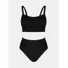 imageCUPSHE Womens Bikini Sets Two Piece Bathing Suit High Waisted Square Neck Adjustable Straps RuchedBlack