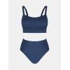 imageCUPSHE Womens Bikini Sets Two Piece Bathing Suit High Waisted Square Neck Adjustable Straps RuchedBlueStripes