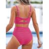 imageCUPSHE Womens Bikini Sets Two Piece Bathing Suit High Waisted Square Neck Adjustable Straps RuchedHot Pink