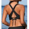 imageCUPSHE Womens Bikini Top V Neck Triangle Top Wide Straps Cross Back Lace upBlack