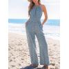 imageCUPSHE Womens Casual Loose Overalls Jumpsuits High Neck Sleeveless Wide Leg Boho One Piece Rompers With PocketsBlue
