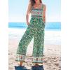 imageCUPSHE Womens Jumpsuit Square Neck Floral Wide Leg Pants Smocked Sleeveless High Waist Casual Summer Outfits RomperGreen