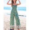 imageCUPSHE Womens Jumpsuit Square Neck Floral Wide Leg Pants Smocked Sleeveless High Waist Casual Summer Outfits RomperGreen