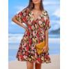 imageCUPSHE Womens Mini Dress V Neck Tropical Short Sleeve Loose Fit Ruffled Short Summer Beach DressBlack Printed