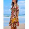 imageCUPSHE Womens Mini Dress V Neck Tropical Short Sleeve Loose Fit Ruffled Short Summer Beach DressBlack Printed