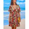 imageCUPSHE Womens Mini Dress V Neck Tropical Short Sleeve Loose Fit Ruffled Short Summer Beach DressBlack Printed