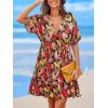 imageCUPSHE Womens Mini Dress V Neck Tropical Short Sleeve Loose Fit Ruffled Short Summer Beach DressBlack Printed