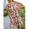 imageCUPSHE Womens Mini Dress V Neck Tropical Short Sleeve Loose Fit Ruffled Short Summer Beach DressBlack Tropical