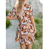 imageCUPSHE Womens Mini Dress V Neck Tropical Short Sleeve Loose Fit Ruffled Short Summer Beach DressBlack Tropical